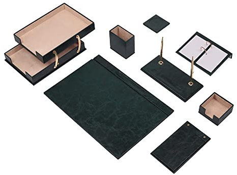 grünes Leder-Schreibtisch-Set – Schreibtischunterlage – Notizpapierhalter – Stifthalter – Lederuntersetzer – Schreibtischzubehör – Schreibtisch-Organizer – grün (10PCS-DOUBLETRAY)