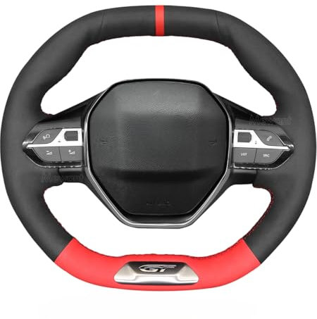 MEWANT Housse de volant en daim de qualité supérieure pour Peugeot 208 (GT/GT Line)/308 (GT)/308 SW (GT)/2008/3008/508/508 SW/5008/Rifter 2 : daim + marqueur rouge + fil rouge