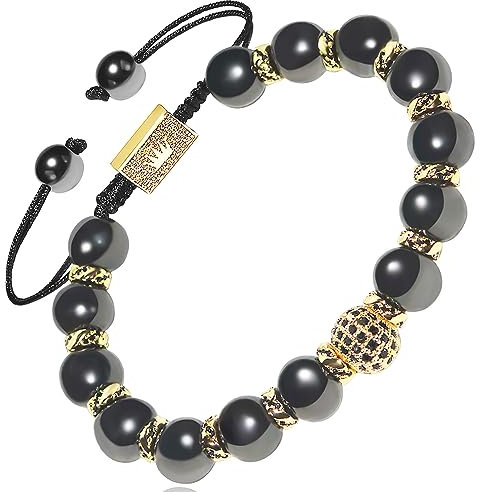 EUMENIDES Hämatit Magnetarmband,18K Gold Magnetarmband,Magnetische Hämatit Armbänder mit 18K Goldperlen,Beseitigen Sie statische Elektrizität (Gold Zirkonia Stein,8MM)