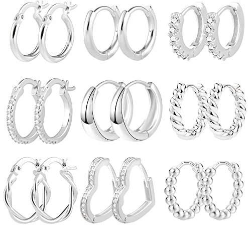 orecchini cerchio, creolen silber, Per Donna Orecchini a Cerchio Con Gocce Di Cristallo Cz Alla Moda Orecchini a Cerchio Semplici e Delicati Ipoallergenici, set orecchini donna argento 925