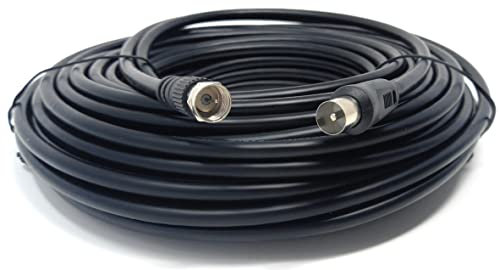 DRUT 20m RF TV Aerial Male to F Type Connector Male Plug Coaxial Coax Cable, Lead, 75 Ohm, 3C-2V 20m Black Nickel Conectors