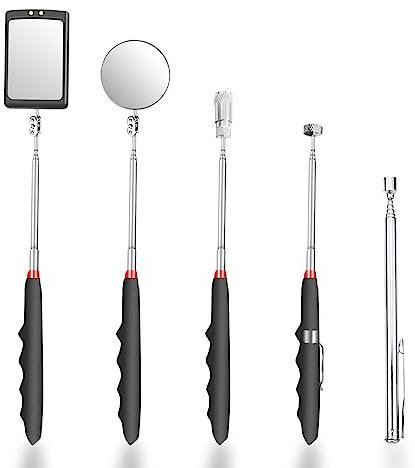 5er Teleskop Werkzeug, LED Magnet Inspektionsspiegel, Pick Up Tool, Teleskop Inspektionsspiegel, Mit Teleskopgriff 360 drehbar für Extra Beobachtung Inspektion Fahrzeugen Lichter