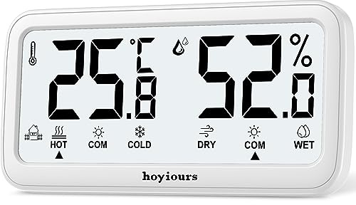 Raumthermometer, hoyiours Digitales Innenthermometer, Hygrometer, Temperatur- und Luftfeuchtigkeitsmonitor mit zwei Sensoren für Babyzimmer, Schlafzimmer, Reptilien, Haustiere, Pflanzen, Gewächshaus