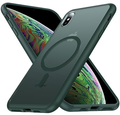FNDMIL [NO.1 Magnetisch für iPhone XS Max mit MagSafe Kabelloses Laden [Durchscheinend Matt] [Anti-Fingerabdruck] [Militär Stoßfest] Dünn Hardcase mit Silikon Handyhülle für iPhone XS Max Case,Grün