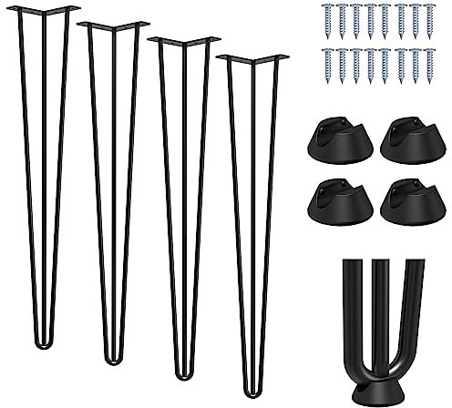 Signstek 28 Metal Legs 71cm Black Table Legs Sturdy 3 Rods Mid Century Modern Furniture Industrial Style 10mm For Desk Dining Table DIY Furniture With Screws (Set of 4)
