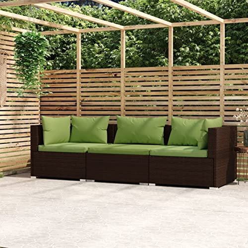 Homgoday Gartensofa Set 3-Sitzer-Sofa mit Kissen Gartenlounge Sofa Gartenmöbel Sofa Modular Couch Gartenset Balkonmöbel Sitzgruppe für Garten, Terrasse und Balkon Braun Poly Rattan