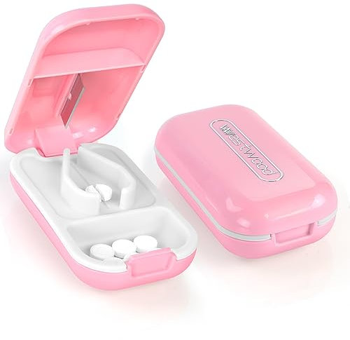 ACWOO Tablettenteiler, Tablettenteiler für Kleine und Große Tabletten, Tablettenschneider mit Aufbewahrungsfach, Tragbarer Pillenschneider mit Scharfen Klingen für Reise & täglichen Gebrauch (Rosa)