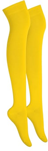 MOLLY MALOU Ladies Girls Women Over The Knee Plain Socks Comfortable Cotton Rich UK Size 4-6.5 (Yellow)