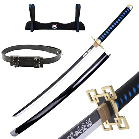 Hashiman Katana Demon - Vera Manga Sciabola + Porta Spada di Legno + Cintura - Catana Giapponese Decorazione Cosplay Giocattolo per Bambini Adulti Gioco Costumi (Muichiro Tokito)