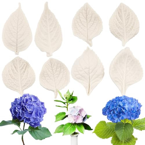 Blütenpaste, Silikonform mit Aderung, für Fondant, Hortensien, geäderte Blütenpaste, Hortensien, Blätter für Zucker, Blumen, Kuchendekoration, Cupcake-Topper, Schokolade, Süßigkeiten, Polymerton, 4