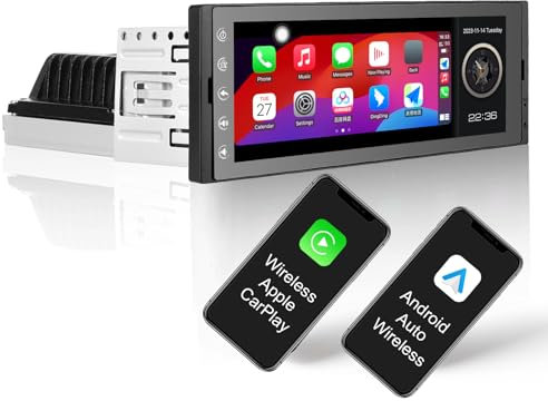 6,9 Zoll Android Autoradio 1Din mit Wireless CarPlay, 2G+32G Touchscreen Bildschirm Auto Radio Navi DSP WiFi FM/AM SWC, 1-Din Autoradio Bluetooth Car Stereo Audio