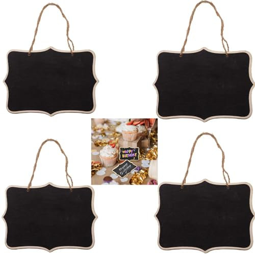 Tafel Tags Hängende,4 Stück Mini Tafel Mini Hängend Tafel Holz Tafel Etiketten,16 x 12 cm Kleine Kreidetafel Tafeln zum Beschriften Doppelseitige Memotafel,Tafel-Holzschilder