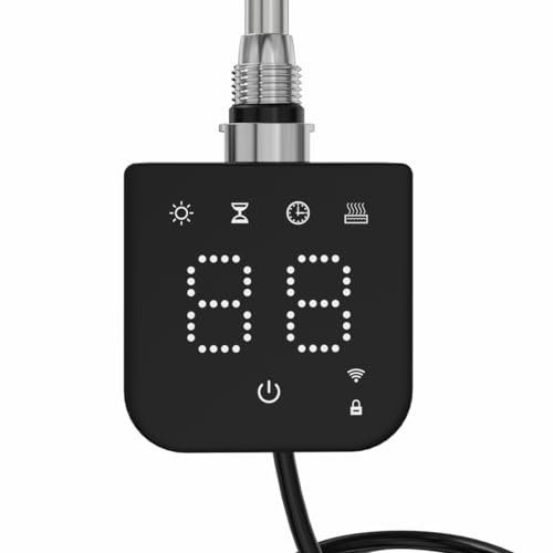 Warmehaus Square Touch Screen Smart WiFi Thermostatic Electric Heating Element with 7 day Timer Child Lock Dual Fuel for Bathroom Heated Towel Rails and Radiators Black 1000W
