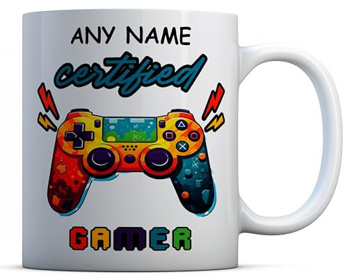 EasyInkPress Personalised Gamer Mug, Certified Gamer Custom Name Personalised Cup, Gaming Controller Video Games Gift with Text, Colorful Controller Gift for Gamers