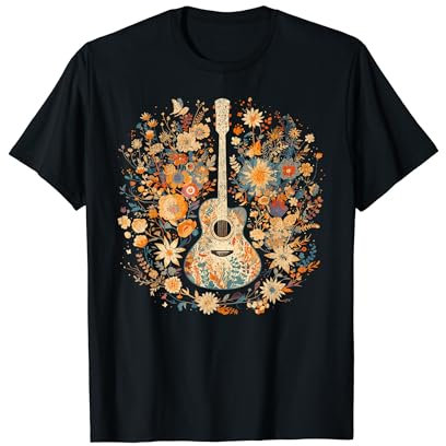 Guitare Acoustique Musique Folk Américaine Fleurs Nature Country T-Shirt