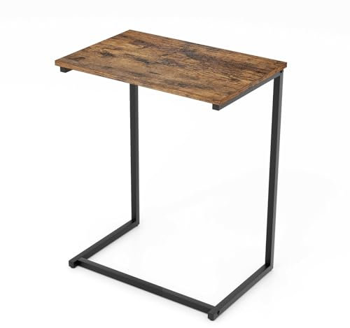 LIFEZEAL C-förmiger Beistelltisch, Niedriger Seitentisch, Platzsparender Sofatisch mit Metallrahmen, kaffeetisch für Wohnzimmer, Schlafzimmer, Max. 30 kg, 55 x 35 x 67,5 cm, Braun