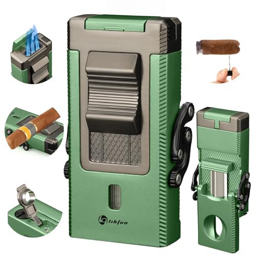 LIHTUN Encendedor de cigarros Multifuncional con Soporte Integrado, potenciador de caladas, perforador y Cortador en V Plegable (Verde)