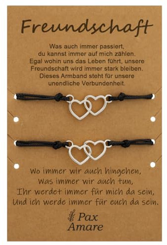 Pax Amare Freundschaftsarmbänder für 2 mit Doppelte Herzen Silber - BFF Armband für Mädchen & Damen