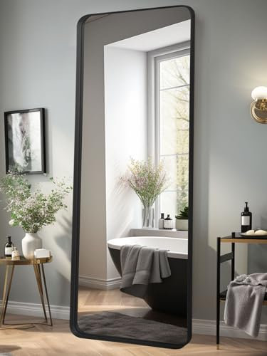 LunaMirror Spiegel Ganzkörperspiegel 52 x 161 cm Wandspiegel Groß Bodenspiegel für Schlafzimmer Wohnzimmer Flur Eingang Schwarzer