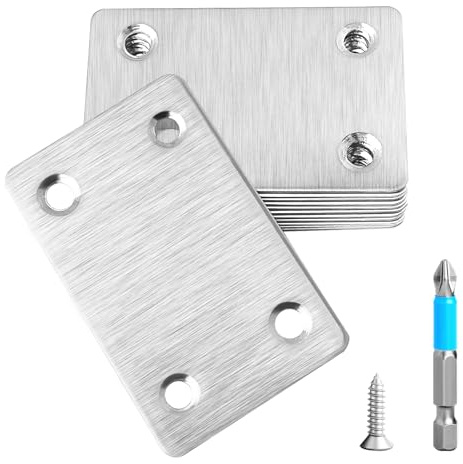 Anterrific 12 Pcs Mending Plate, 60 x 38 mm Stainless Steel Flat Plates with Holes, Straight Metal Mounting Braces Brackets Kit for Furniture, Wood Joint Connector and Fasteners (Silver)