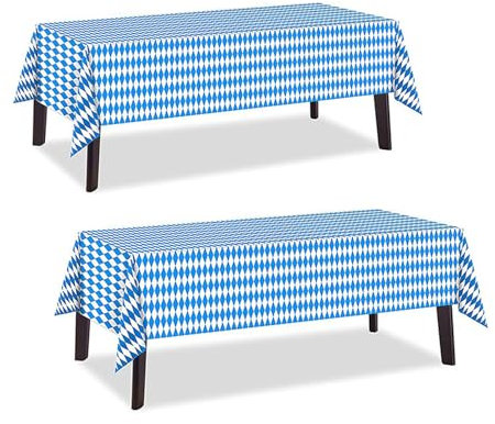 FANOST 2 Stück Oktoberfest Tischdecke Bayerische Tischtuch, 137x274cm Oktoberfest Tischdecke Bayerische Tischdeko, Blau Weiß Tischdecke Oktoberfest Dekoration Zubehör