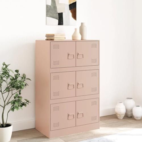 Gecheer Credenza in Metallo, Armadio per Soggiorno, Rosa, Con 6 Armadietti, 67x39x107 cm, Mobile in Acciaio