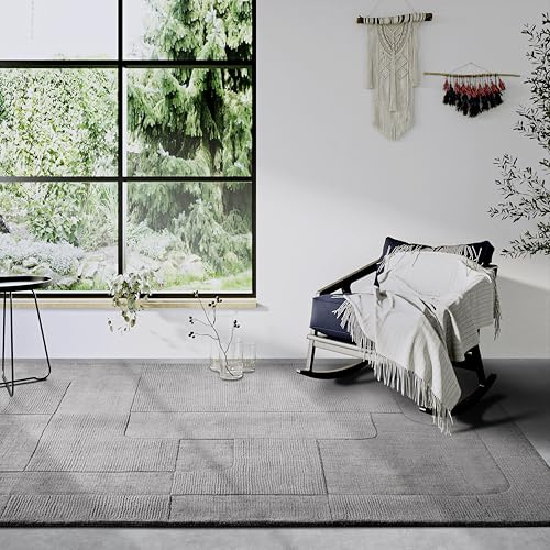 Villeroy & Boch Wollteppich Charlotte - Natur Wohnzimmerteppich - Handgewebt & Natürlich - Boho Teppich Wolle für Wohnzimmer, Schlafzimmer, Esszimmer, Flur, Küche – Grau, 80x150 cm