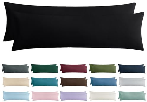 Aisbo Kissenbezug 40x145 2er Set - Seitenschläferkissen Bezug 40 x 145 Schwarz mit Reißverschluss aus Mikrofaser Weich, ÖKO-TEX Kopfkissenbezug 145x40 für Seitenschläfer Kissen