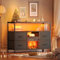 Huuger Soporte de TV para chimenea con tomas de corriente y luces LED, soporte de TV para TV de 50 y 43 pulgadas, centro de entretenimiento con 4 cajones con estantes abiertos, cajones de superficie