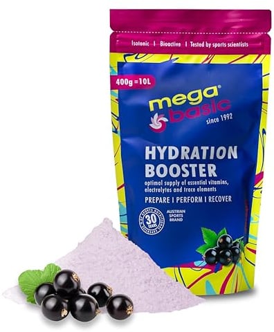 MEGA BASIC® HYDRATION BOOSTER - Elektrolyt Pulver - Basisch-Isotonisches Sportgetränk, Premium Elektrolyte - Für Sport, schnelle Regeneration & optimale Hydratation - 400g mit Johannisbeere-Geschmack