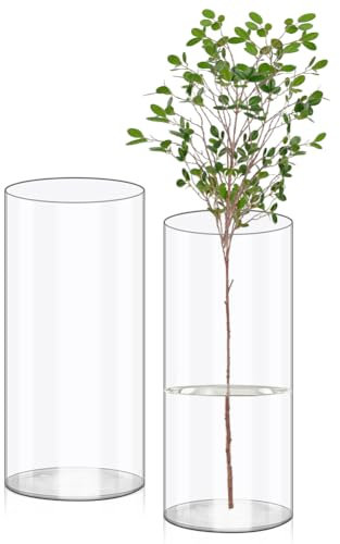 Olrla 2 Teiliges Set Transparente Acryl Blumenvase, Bruchsichere Kunststoff-Zylindervase für Blumenarrangements, Hochzeits-Mittelstücke, Heimwerken (40 x 10 cm und 40 x 12 cm)
