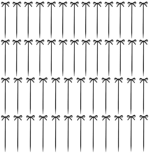 50 Pcs Reusable Plastic Bow Fruit Forks, Black Food Fruit Picks Forks, Food Toothpicks for Dessert Party Bento Lunch Box Decor