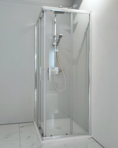 Box doccia 90x90 cm angolare vetro temperato 6mm trasparente, apertura scorrevole e profili cromati