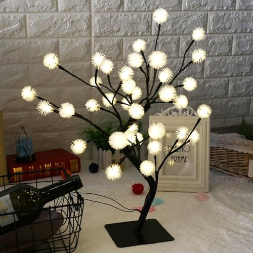 Drawelry Fibre Optic Flower Tree Lamp, 48 LED Table Night Light, USB Powered Artificial Bonsai Tree Lamp Bedroom Living Room Decor, Mothers Day Birthday Gift for Women Girls (Warm White)
