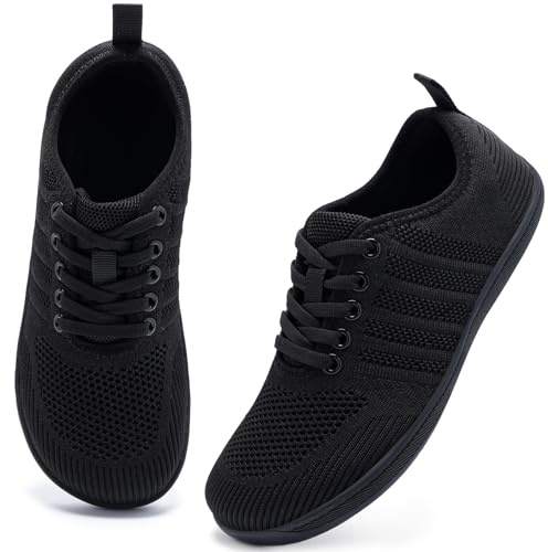 Barefoot Shoes Womens Trainers Wide Fit Walking Trail Running Sneakers | Wide Toe Box | Lightweight and Breathable Black UK 7