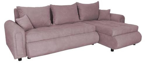 FORNIRO 24 Romeo Ecksofa 232x143x80cm Rosa Wohnzimmer Couch Schlafsofa | Mit Schlaffunktion & Bettkasten - Kissen - Stoff Komfort | ausziehbar Gäste bequem Stauraum Design hochwertig Eckcouch robust