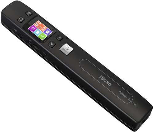 AUTENS Scanner portable avec carte SD 16 G, scanner baguette pour documents A4, images, pages, textes, reçus, livres jusqu'à 1050 DPI, écran LCD coloré, téléchargement via câble USB, sans pilote