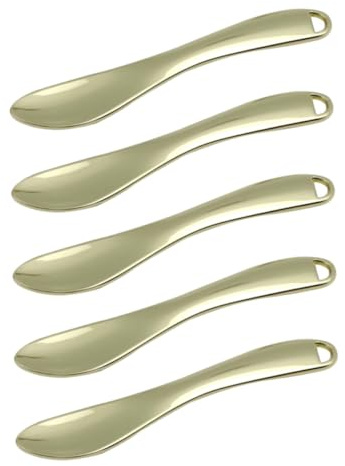 COLLBATH 5pcs Gold Cosmetic Makeup Spatulas Face Cream Applicator Skincare Scoops Ergonomic Metal Spoons for Eye Cream and Beauty Products Daily Use