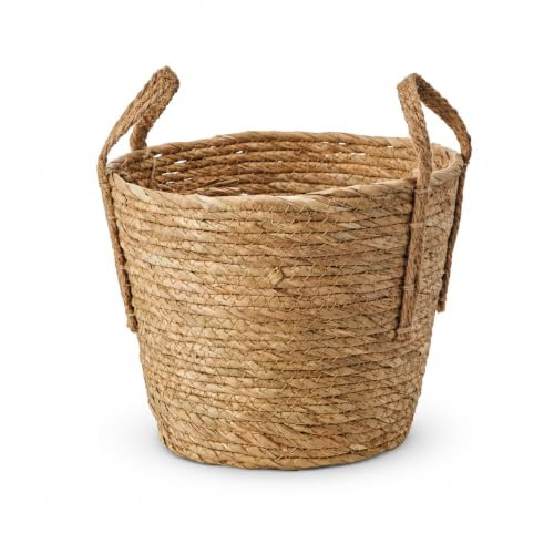 Eden & Willow Natural Straw Woven Storage Basket with Handles | Storage Organizer for Home Decor | Rustic Wicker Basket for Blankets, Plants, Toys, Laundry (Small)