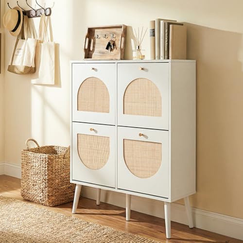 HOKEEPER Schuhschrank 4 Klappen | Schuhregal, Schuhkipper, schmal, Kommode, Regal, Holz, mit Klappen, für Wohnzimmer