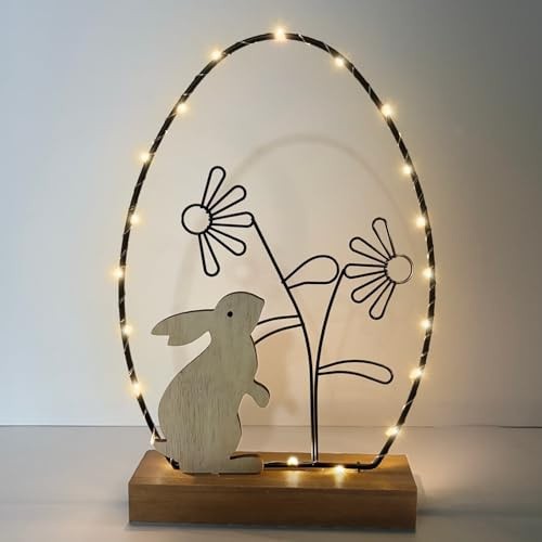 Luce Pasquale Decorazioni Legno, Statuina Coniglio Pasquale Uova Pasqua