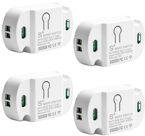 4 interruttori della luce intelligenti modulo 10 A, modulo interruttore WiFi, controllo vocale/timer, relè senza fili, universale, WiFi, interruttore Smart Life, compatibile con Alexa/Google, fai da