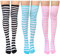 3Paia Calze sopra Ginocchio Calze Donna Lunghe, Calzettoni Donna, Calze Alte Cotone di Coscia Retro per Ragazze Strisce Sottili Taglia Unica