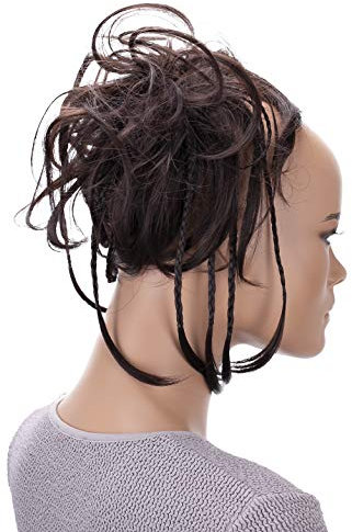 CAISHA XXL Haarteil Haargummi Daisy Dutt Hochsteckfrisuren Mit Geflochtenen Zöpfen Gewellt Kunstfaser Hitzebeständig DM17cm Schokobraun G2D
