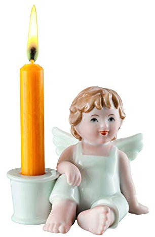 Bavaria Porzellan-Figur Engel Max Zuversicht mit einem Kerzen-Halter, handbemalt. In Farbe, ca. 10 cm