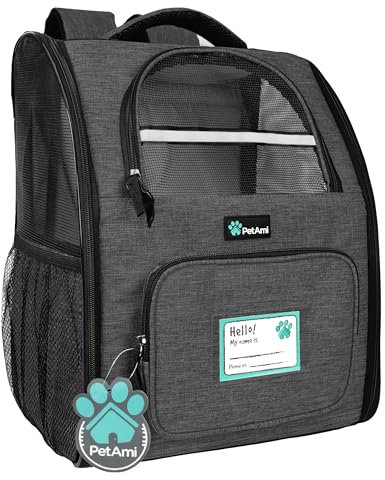 PetAmi Hunderucksack für kleine große Katze, Haustier, Welpen, belüfteter Haustier-Wanderrucksack, Reisetasche, von Fluggesellschaften zugelassener Katzenrucksack, Sicherheits-Rückenstütze, Camping,