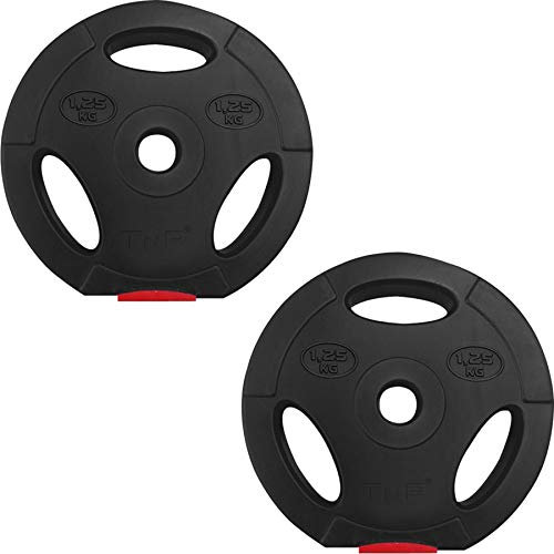 TnP Accessories Vinyl Standard Wegiht Plate for Dumbells Barbell Strength Training, Weightlifting Black, 1-Inch for Weight Lifting Hip Thrust, Tri Grip Weight Plates for GymTraining (1.25KG x 2)