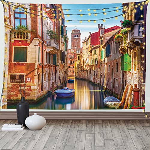 ABAKUHAUS Italien Wandteppich, Venedig-Kanal Stadtbild aus Weiches Mikrofaser Stoff Waschbar ohne Verblassen Digitaldruck, 150 x 110 cm, Brown Beige