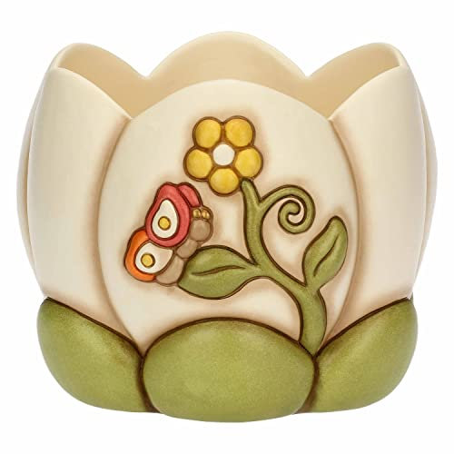 THUN - Cachepot Blanc avec Papillon Fleurs et Fantaisie