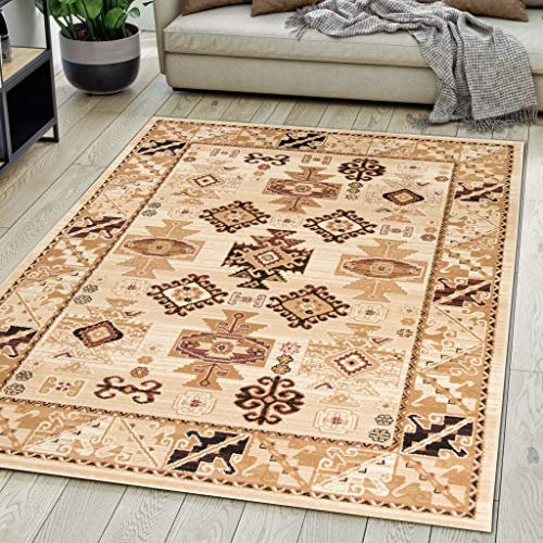 Carpeto Rugs Teppich Orientalisch Beige Klassisch Muster Kurzflor Öko-Tex Wohnzimmer 120 x 170 cm